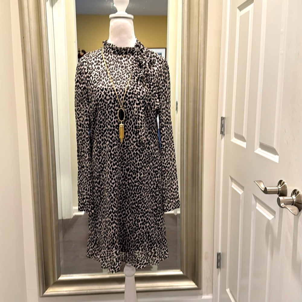 RED Valentino Animal Print A-line Dress crew neck with side tie size 38